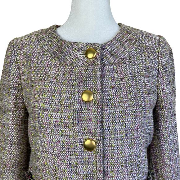 J.Crew Sz S Confetti Tweed Blazer Jacket Pink Green Bracelet Sleeves Classic - Picture 6 of 16